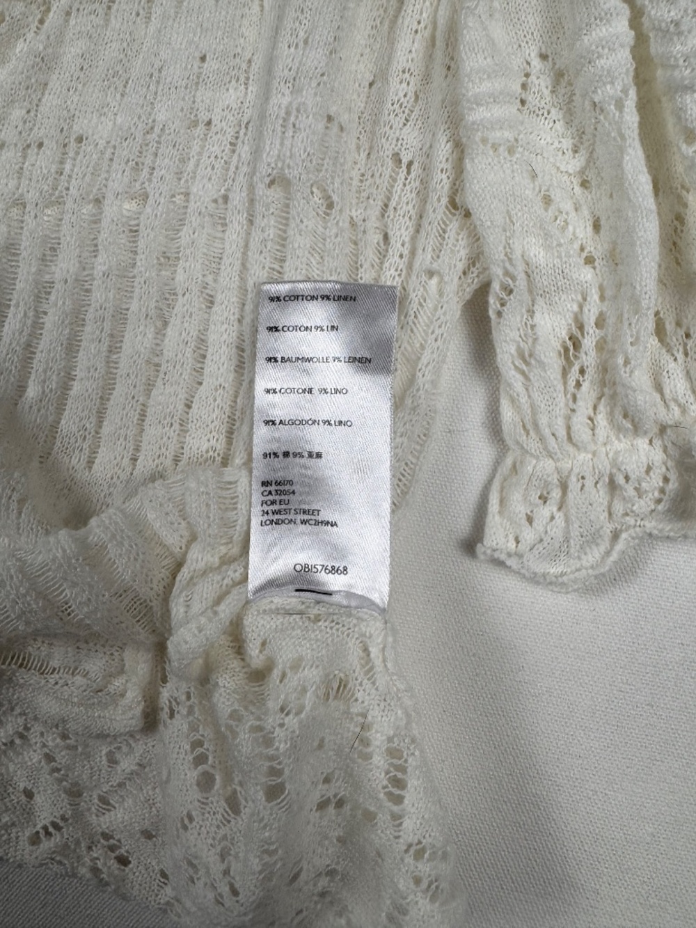 Free People Cream Lace Tie-Front Cardigan Puff Sleeve Boho Cottagecore Top M - Picture 9 of 10